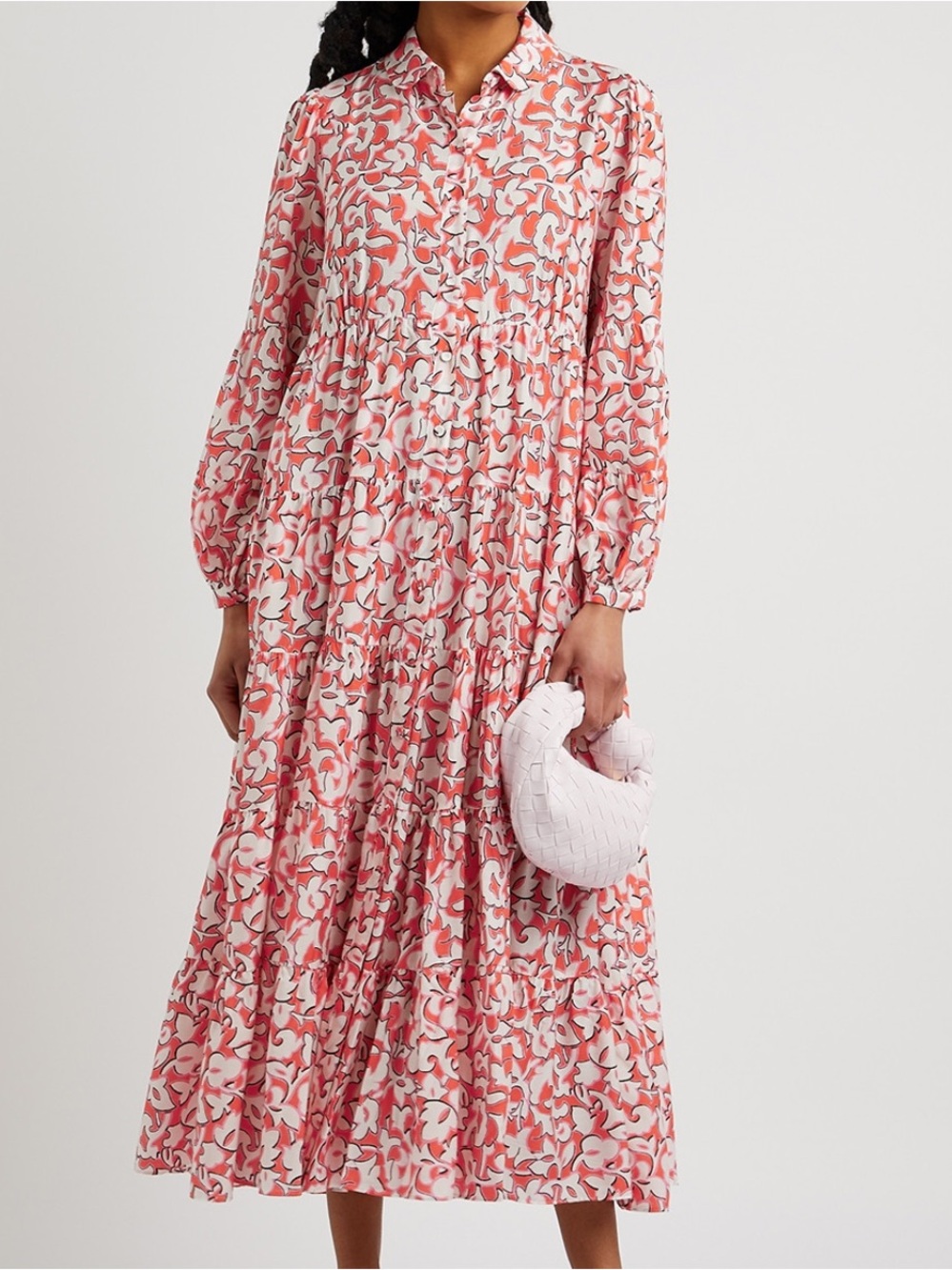 DIANE VON FURSTENBERG Gal printed Pink Floral Tiered Midi Dress Small-Medium